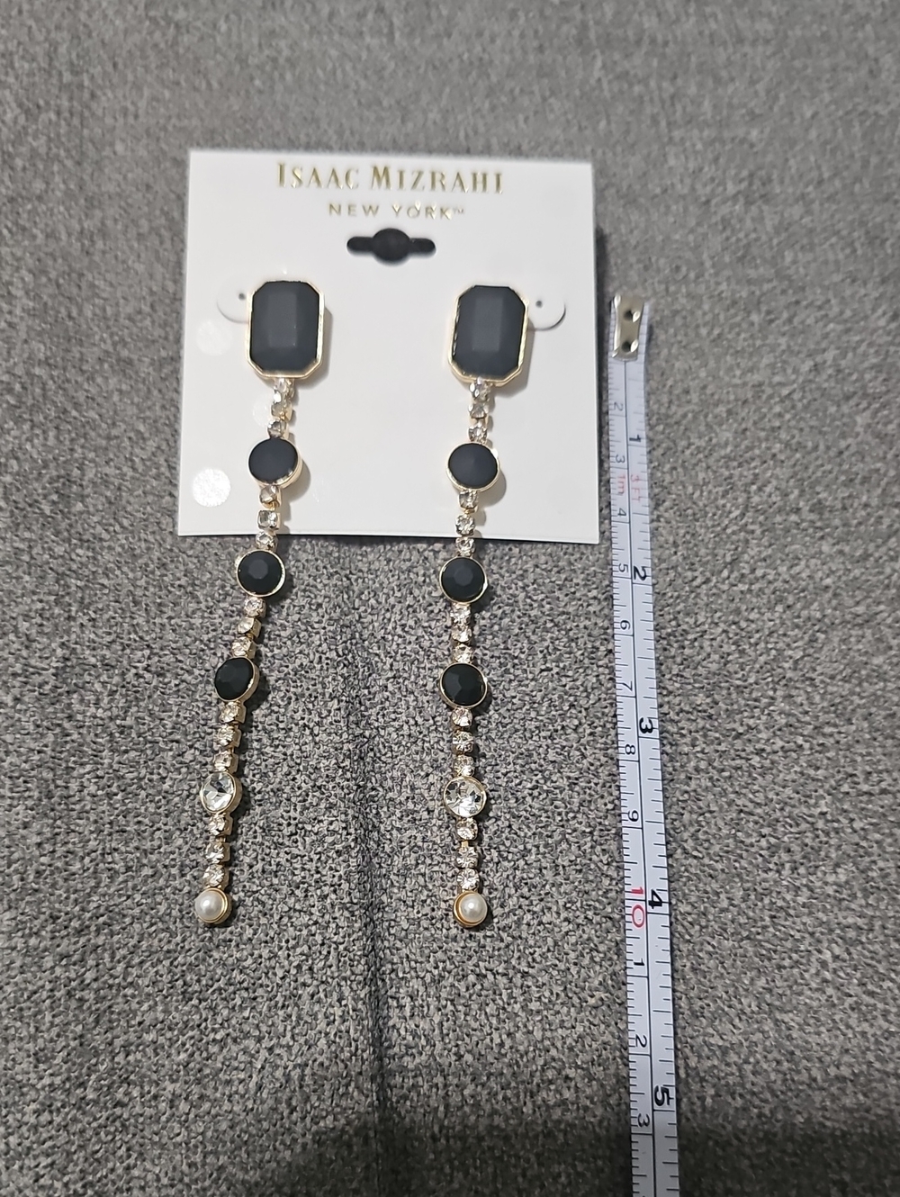 NWT Isaac Mizrahi Gold Tone Faux Pearl Black Drop Earrings - Picture 4 of 5